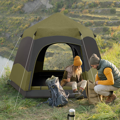 4 Person Camping Tent Festival Hiking Shelter, Dark Green