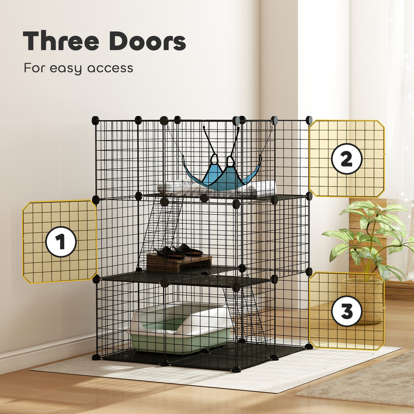 Indoor Cat Cage with DIY Customizable Design 105 cm Black
