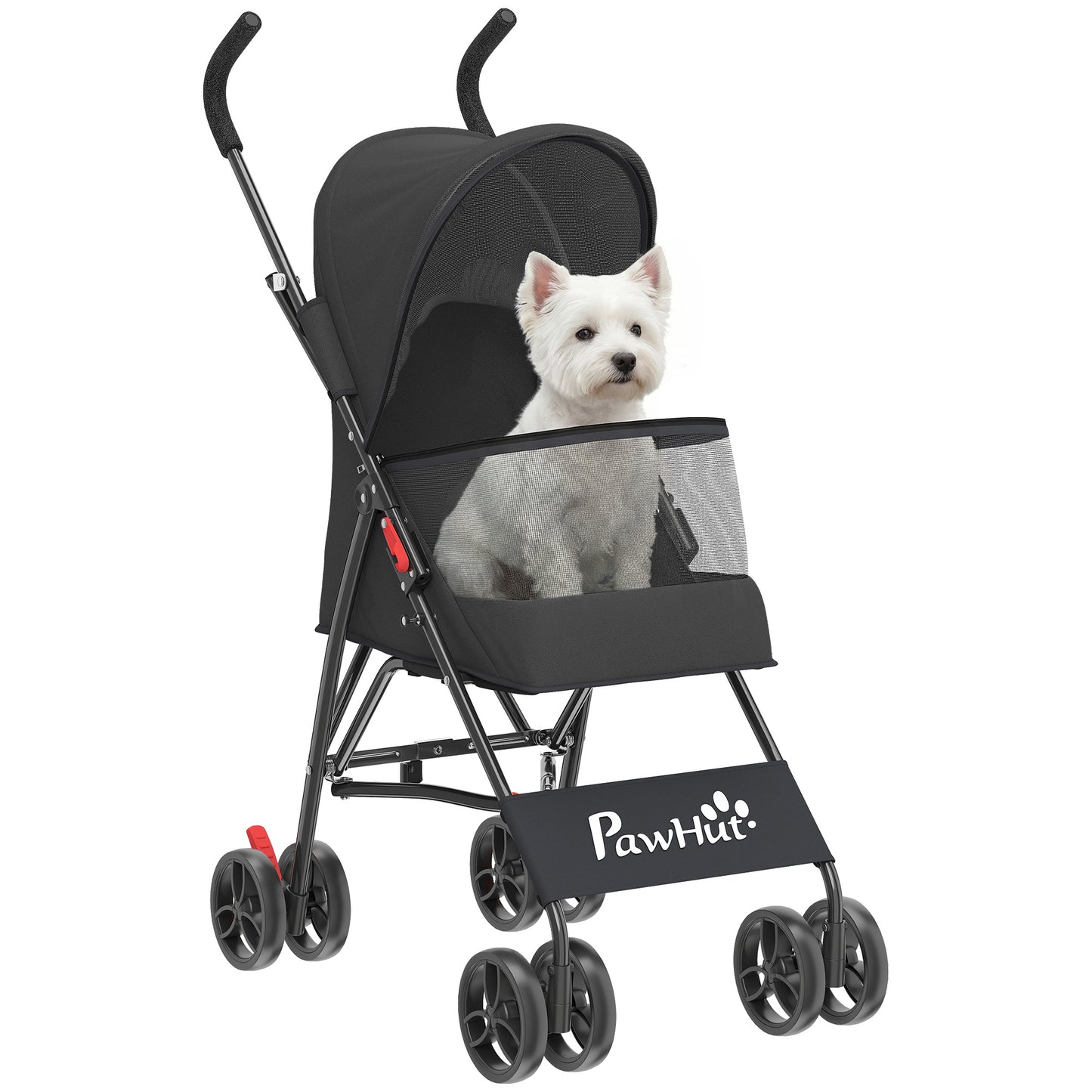 Foldable Dog Stroller with Mesh Windows for Mini Dogs, Black
