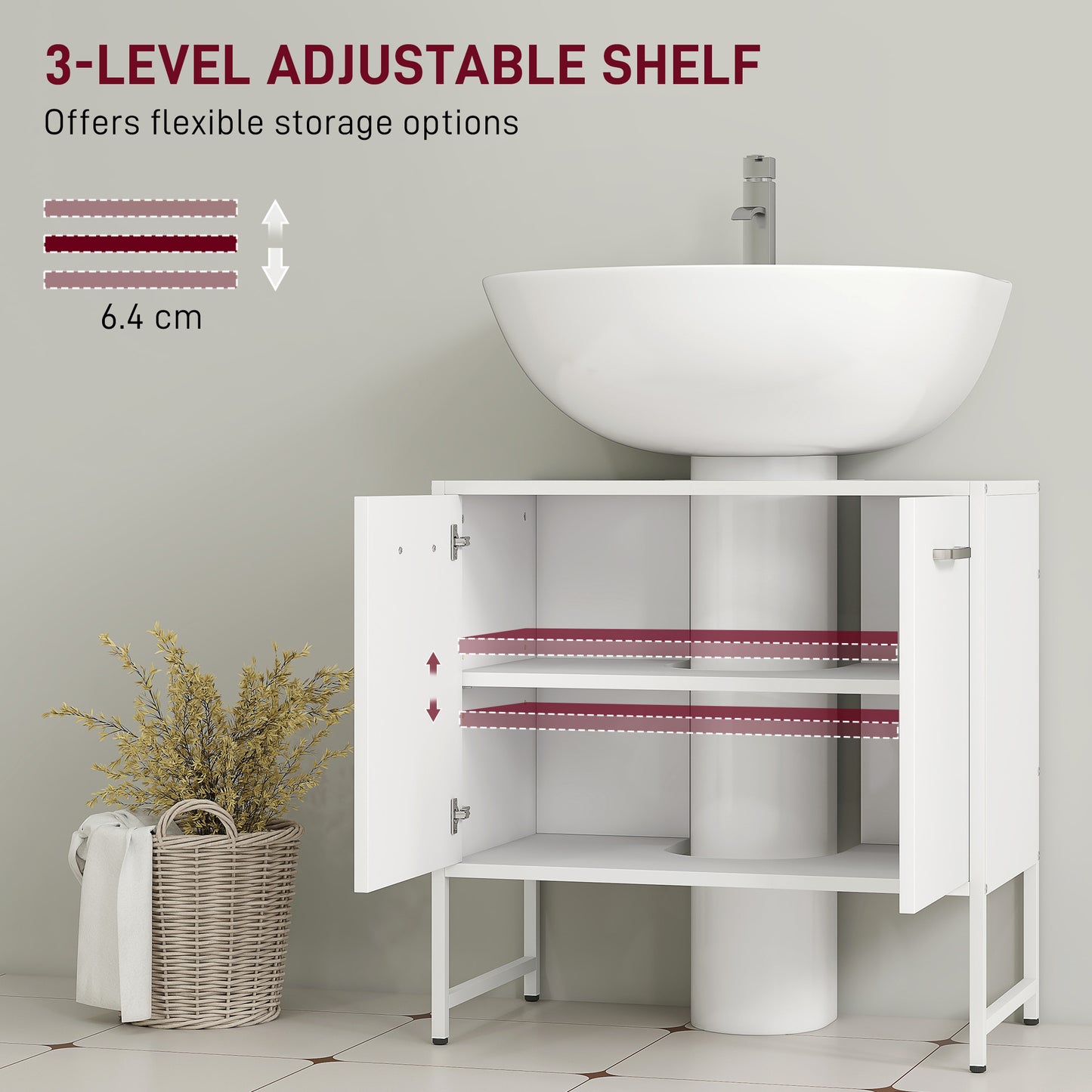 Bathroom Under Sink Cabinet for Basin without or with Pedestal White