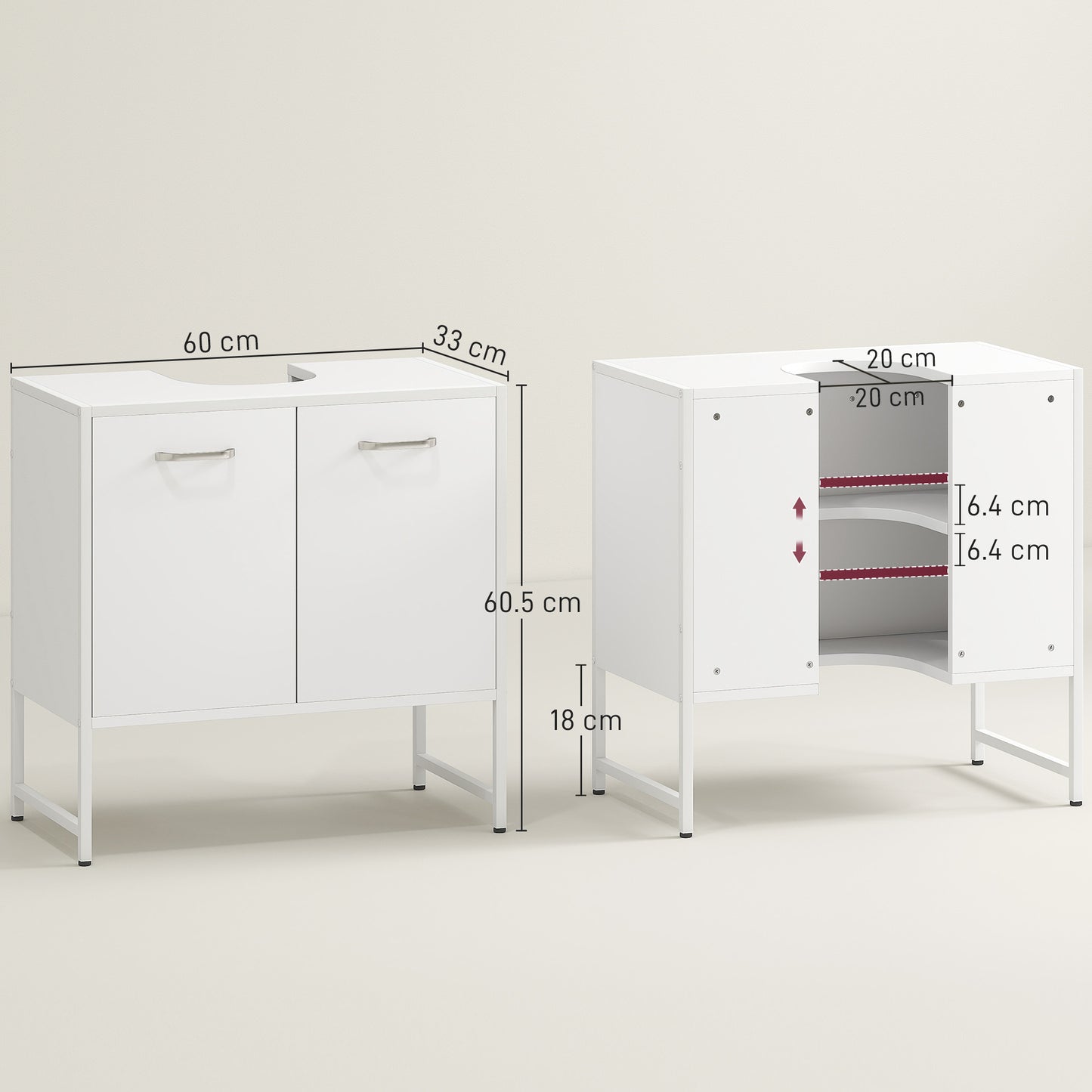 Bathroom Under Sink Cabinet for Basin without or with Pedestal White