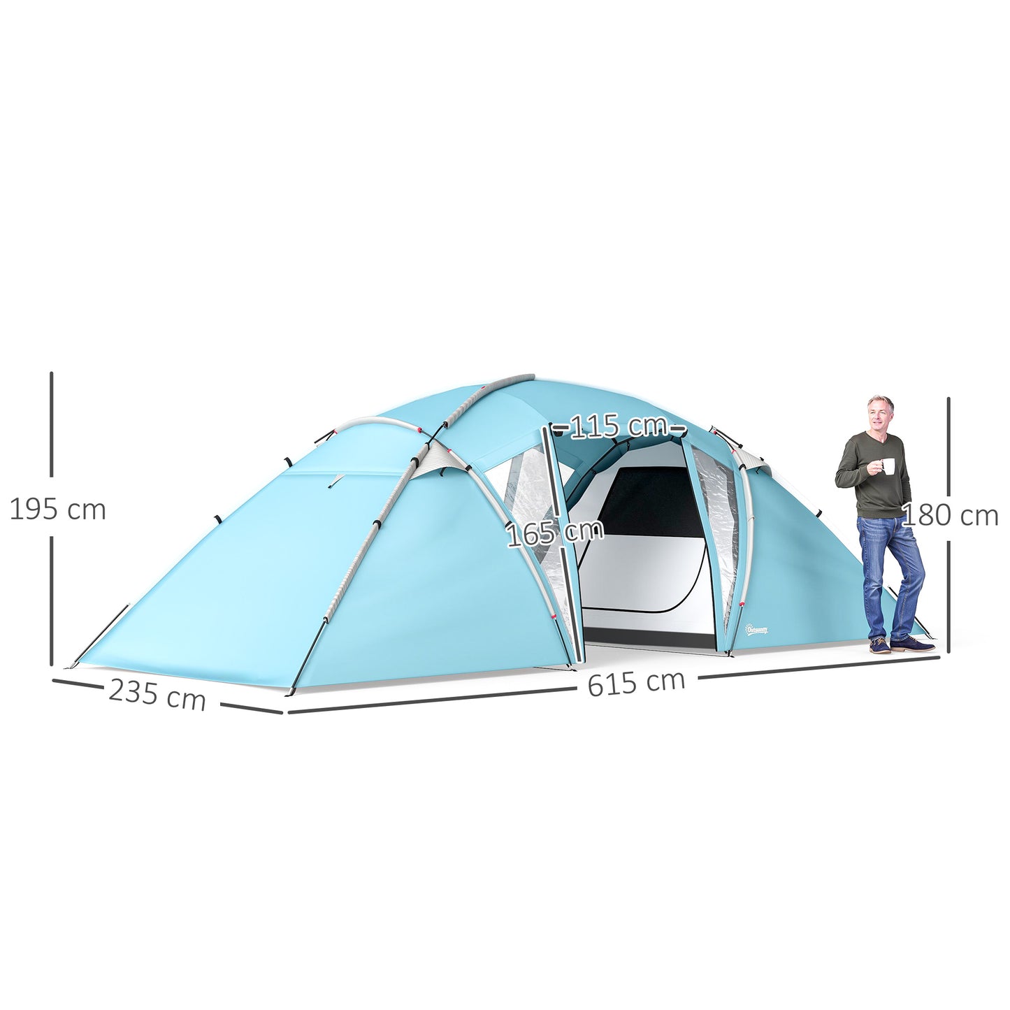 4-6 Man Family Camping Tent w/ 2 Bedrooms, a Living Room, Blue