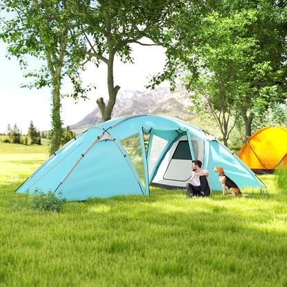 4-6 Man Family Camping Tent w/ 2 Bedrooms, a Living Room, Blue