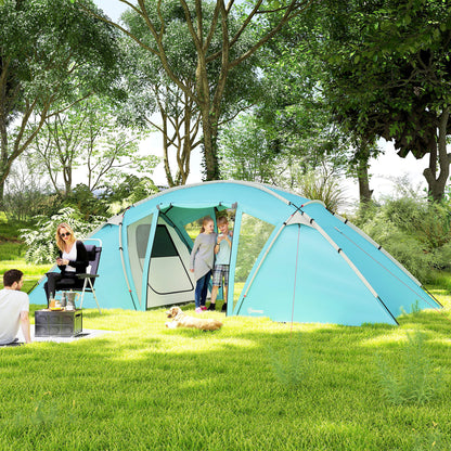 4-6 Man Family Camping Tent w/ 2 Bedrooms, a Living Room, Blue