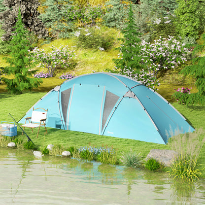 4-6 Man Family Camping Tent w/ 2 Bedrooms, a Living Room, Blue