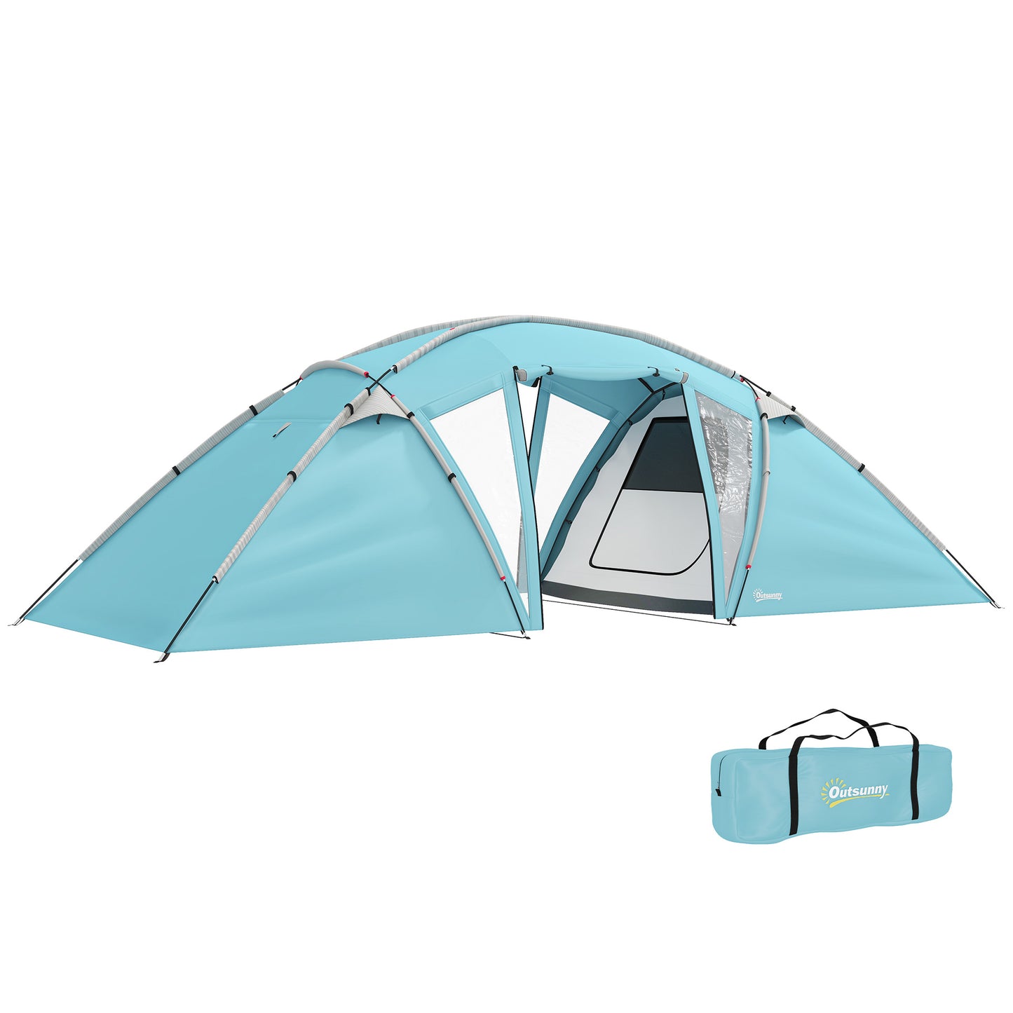 4-6 Man Family Camping Tent w/ 2 Bedrooms, a Living Room, Blue