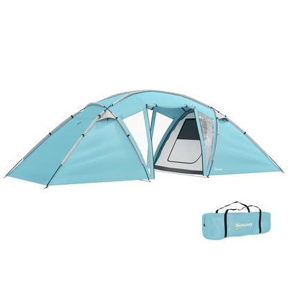 4-6 Man Family Camping Tent w/ 2 Bedrooms, a Living Room, Blue