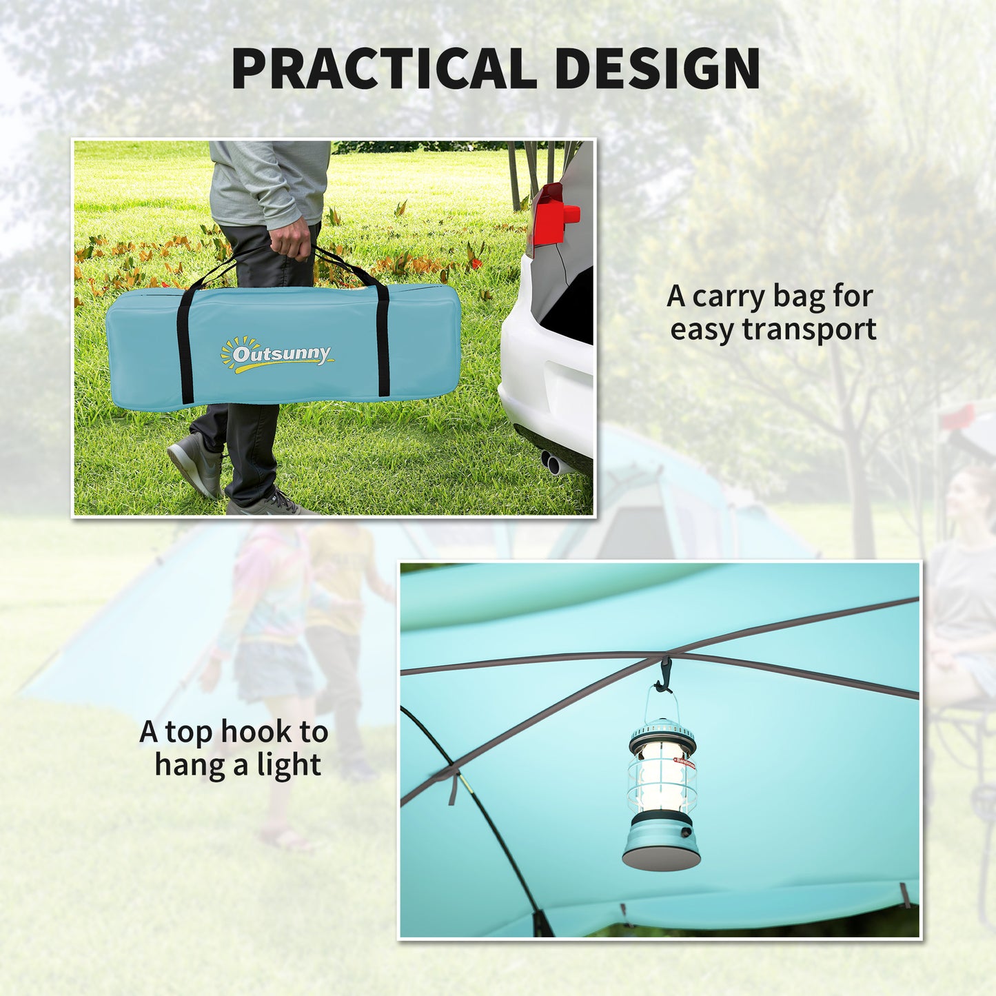 4-6 Man Family Camping Tent w/ 2 Bedrooms, a Living Room, Blue