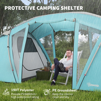 4-6 Man Family Camping Tent w/ 2 Bedrooms, a Living Room, Blue