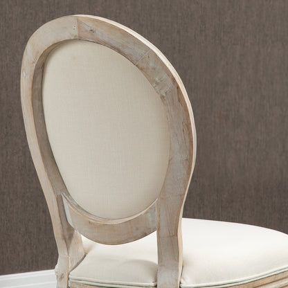 French-Style Dining Chairs Set of 2 with Linen Upholstery, Cream