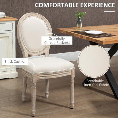 French-Style Dining Chairs Set of 2 with Linen Upholstery, Cream