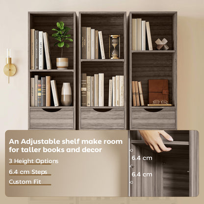 Bookcase with Drawers Adjustable Shelf 158 cm Grey