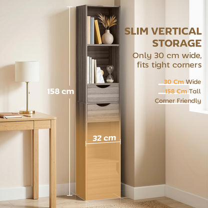 Bookcase with Drawers Adjustable Shelf 158 cm Grey
