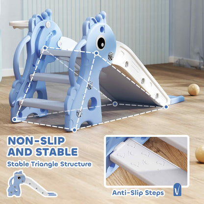 3 in 1 Kids Slide with Climber, Basketball Hoop and Ball, Blue
