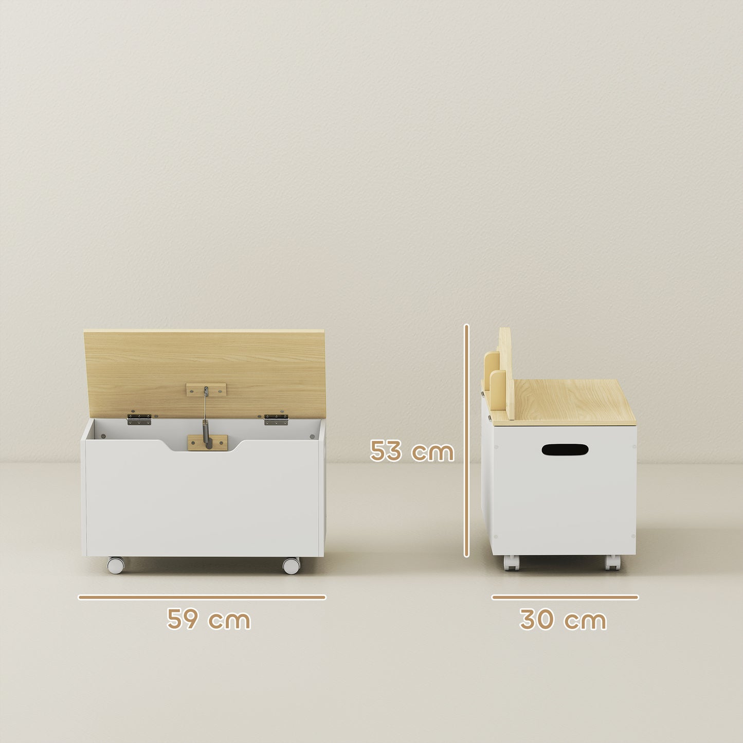 Toy Box for Kids, Toy Chest with Wheels and Safety Hinges, White