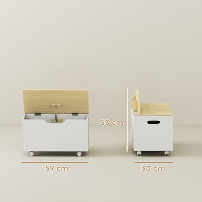 Toy Box for Kids, Toy Chest with Wheels and Safety Hinges, White