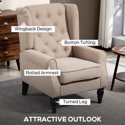 Accent Armchair Home Furniture Retro Tufted Club Wood Fabric, Beige