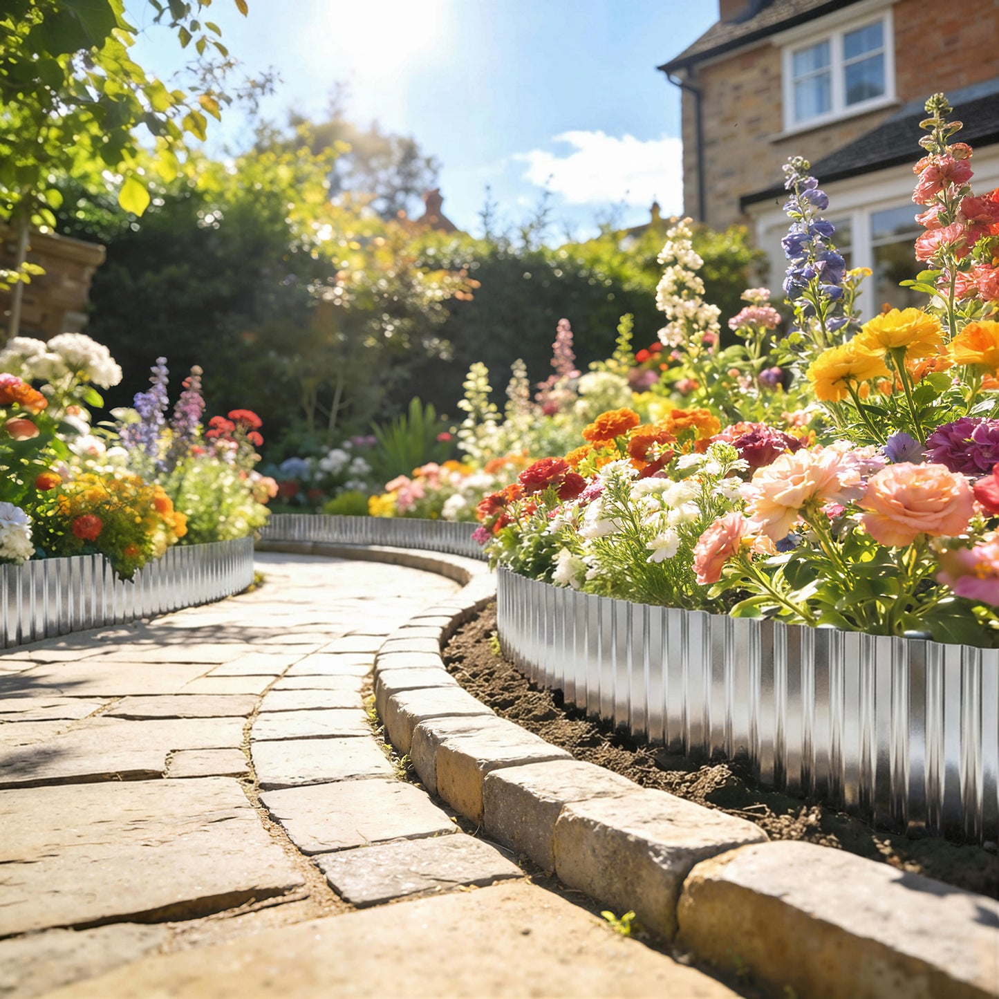 Metal Lawn Edging Border, 8 in x 21.3 ft Garden Edging, Silver Tone