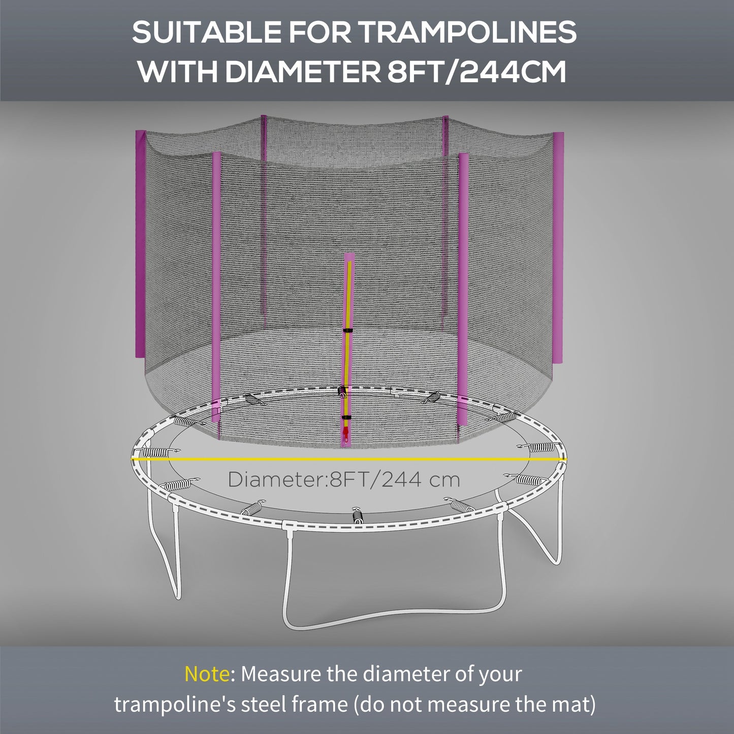 8ft Trampoline Net Replacement Safety Net with Zipped Door, Pink