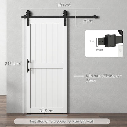 183cm Sliding Barn Door Kit, Sliding Door with Track, Hardware, Upgraded Rollers and Floor Guide, Industrial Handle, Water-Proof PVC Surface, White