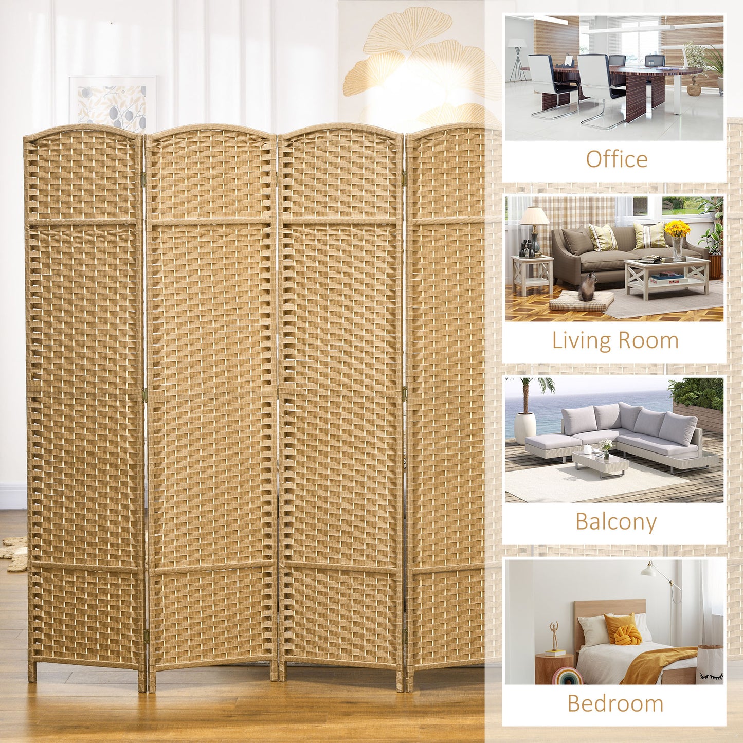 6 Panel Folding Room Divider, Privacy Screen, 240 x 170cm