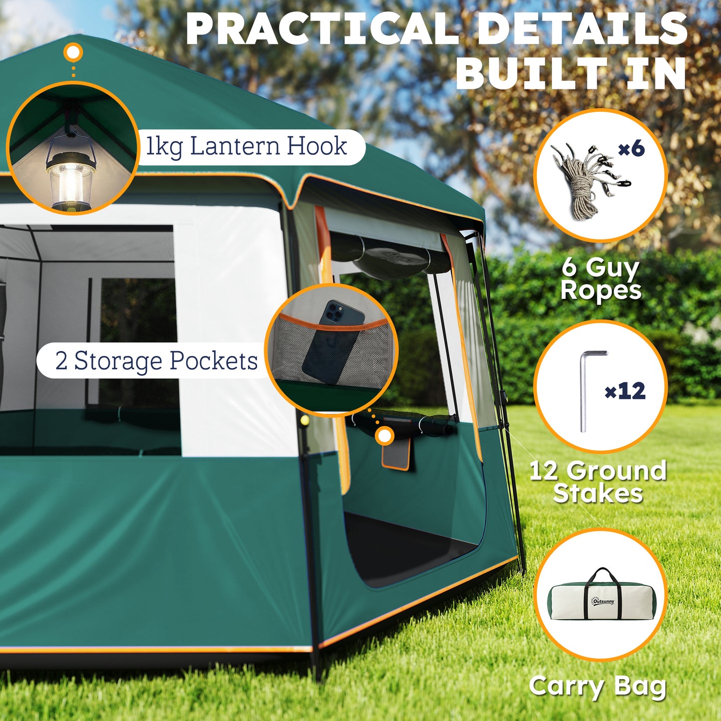 Camping Tent 3000mm Waterproof 4-6  Person Green