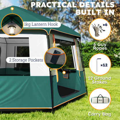 Camping Tent 3000mm Waterproof 4-6  Person Green