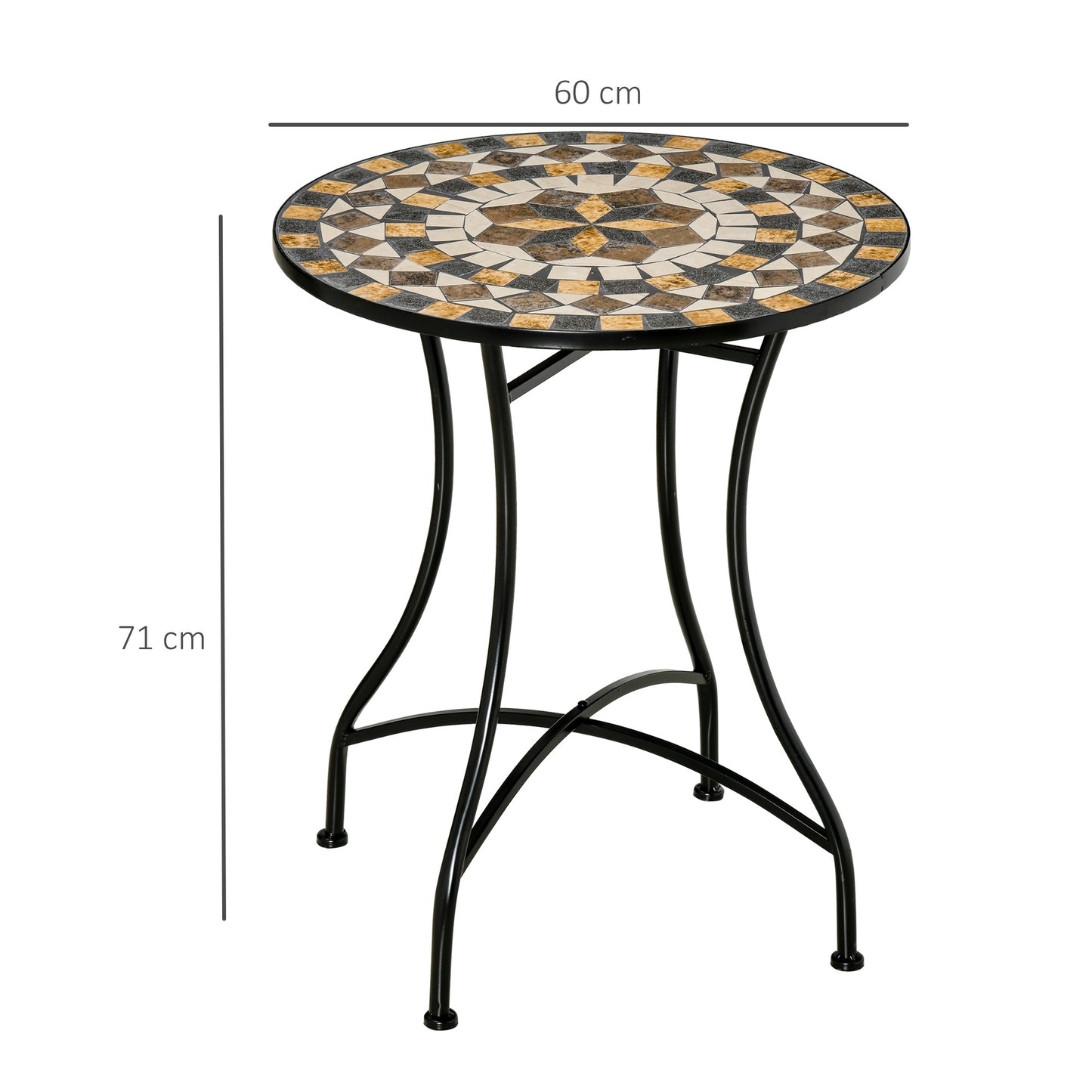 60cm Mosaic Round Bistro Table Outdoor Garden Side Table, Grey