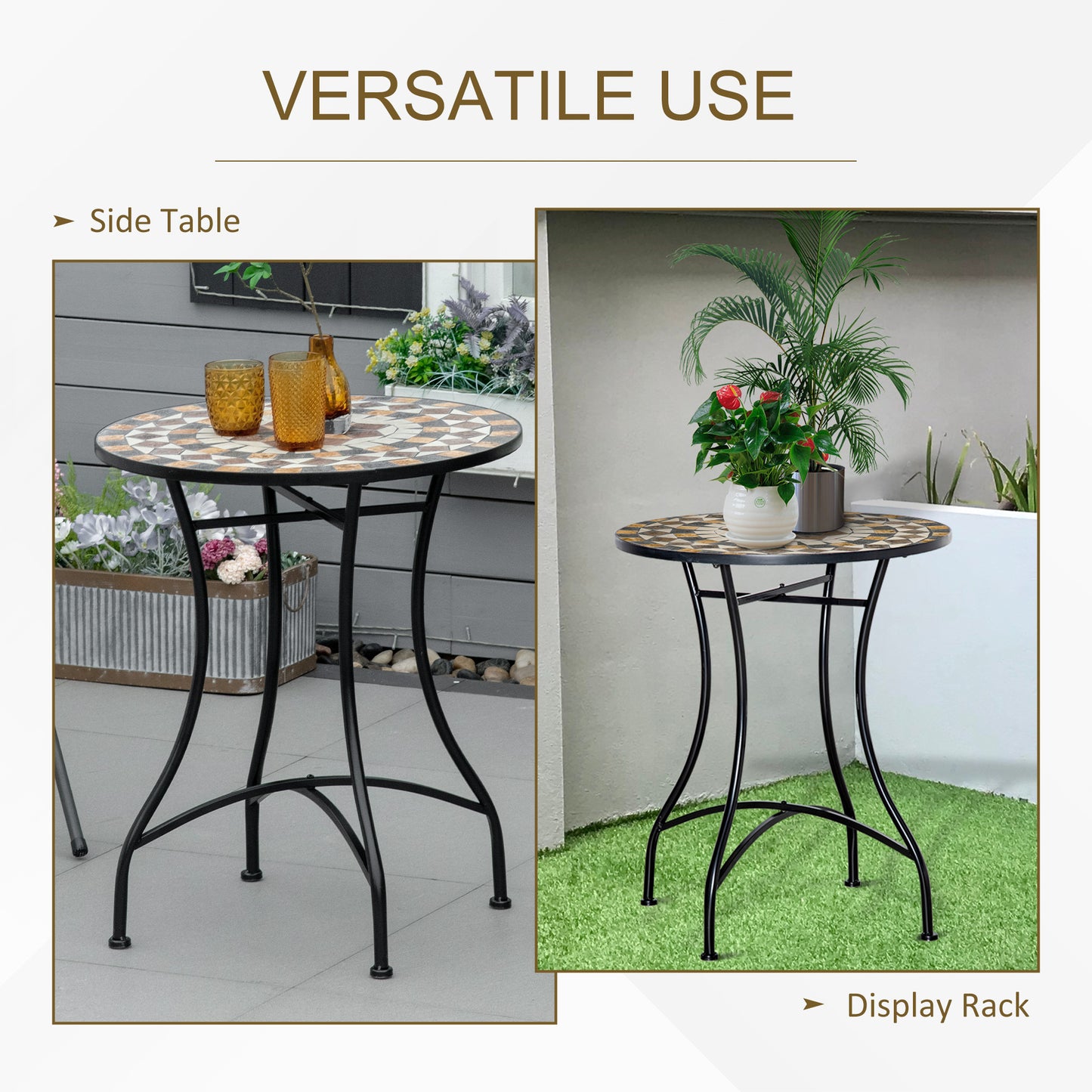 60cm Mosaic Round Bistro Table Outdoor Garden Side Table, Grey