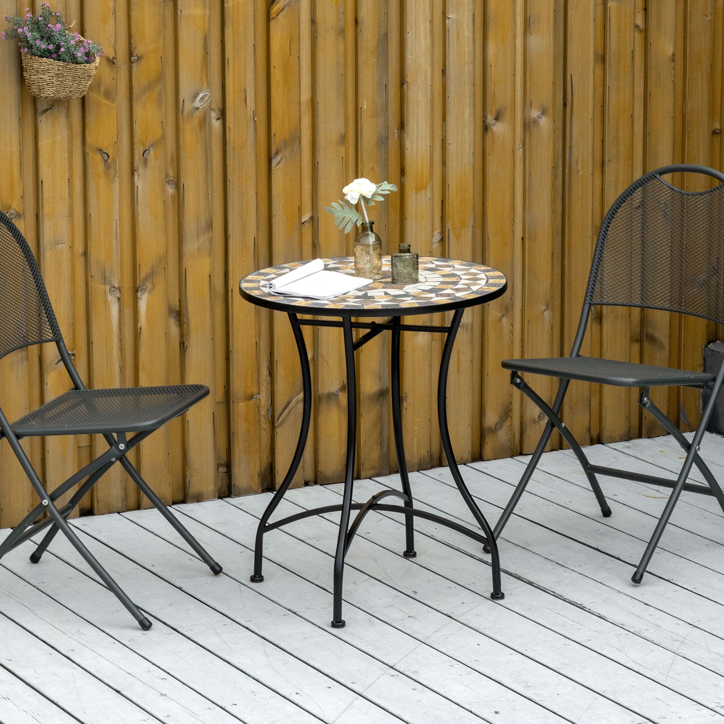 60cm Mosaic Round Bistro Table Outdoor Garden Side Table, Grey