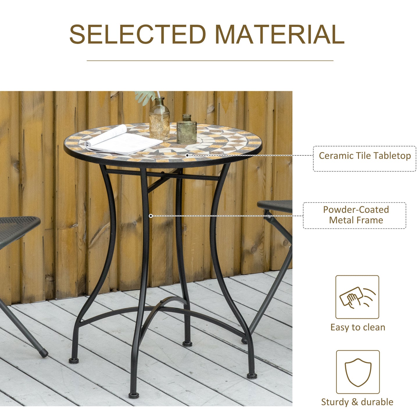 60cm Mosaic Round Bistro Table Outdoor Garden Side Table, Grey