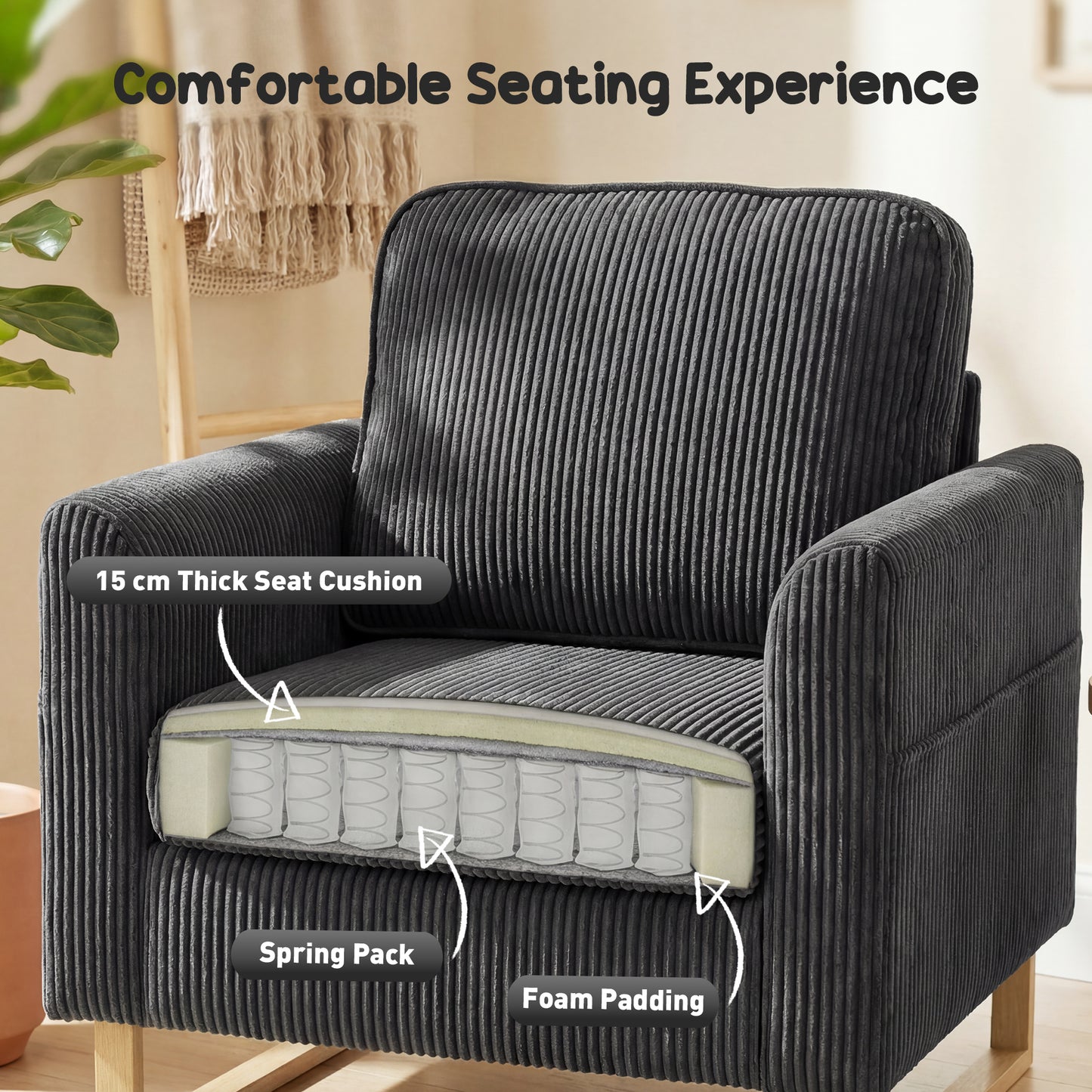 Accent Chair with Metal Legs and Spring Dark Grey