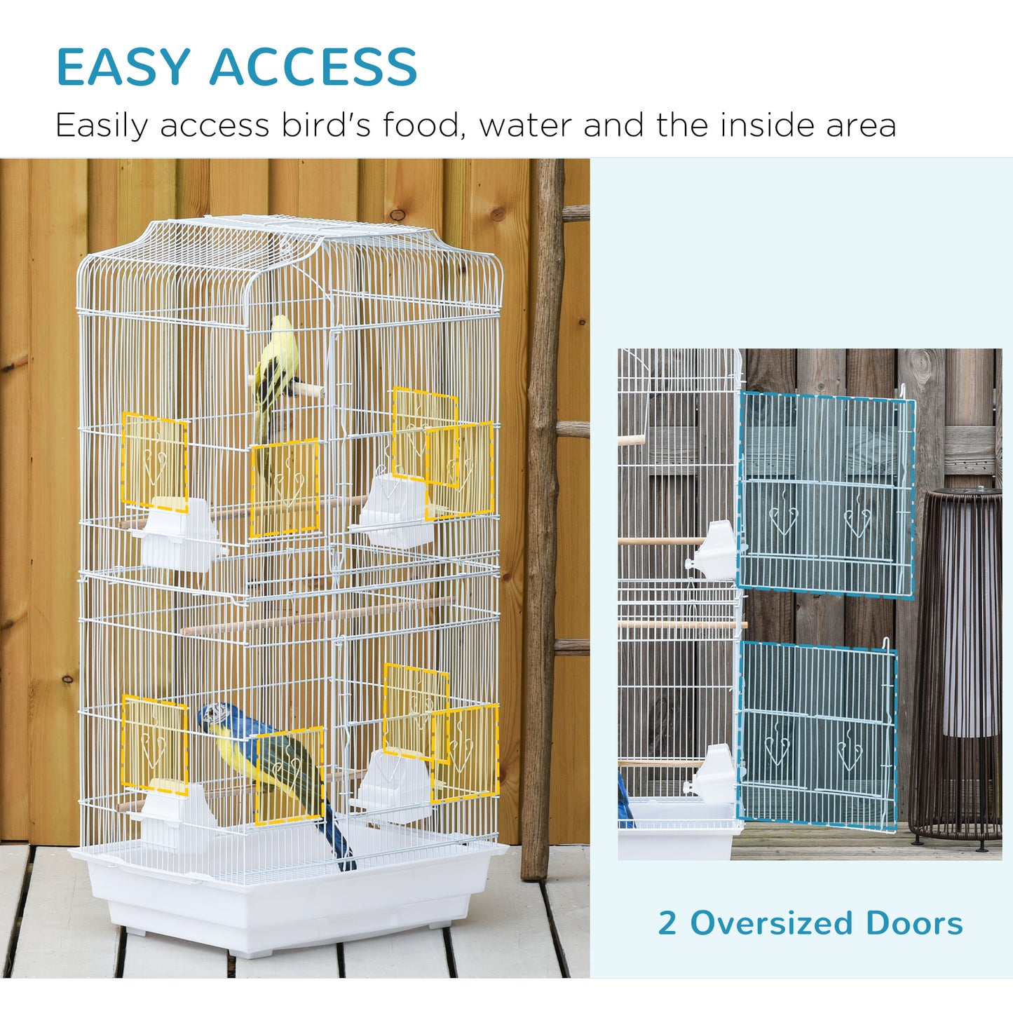 92cm Large Bird Cage with Stand, Perches, Food Bowls, Swing, White