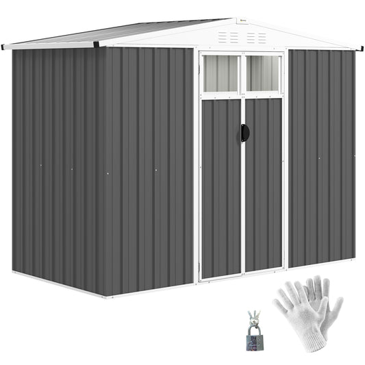 8 x 4 ft Garden Storage Shed, Outdoor Metal Shed, Dark Grey