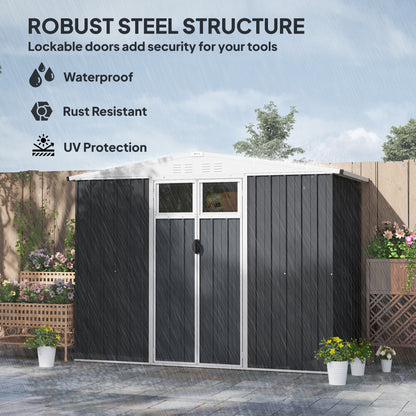 8 x 4 ft Garden Storage Shed, Outdoor Metal Shed, Dark Grey