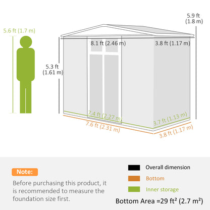 8 x 4 ft Garden Storage Shed, Outdoor Metal Shed, Dark Grey