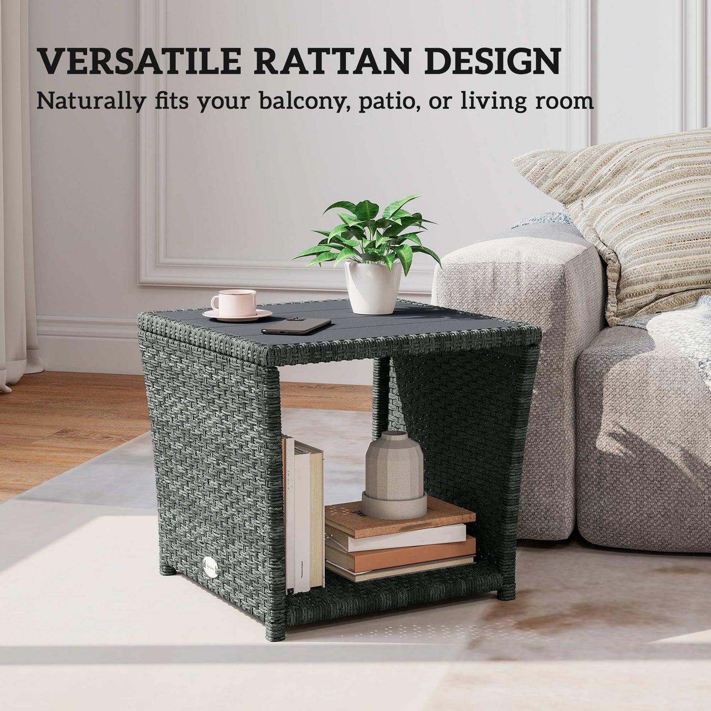 Side Table 2-Tier with Storage Shelf/Grey