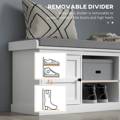 Shoe Storage Bench with Cushion 2 Cabinets for Entryway Hallway White