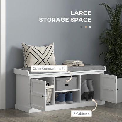 Shoe Storage Bench with Cushion 2 Cabinets for Entryway Hallway White