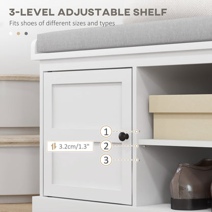 Shoe Storage Bench with Cushion 2 Cabinets for Entryway Hallway White