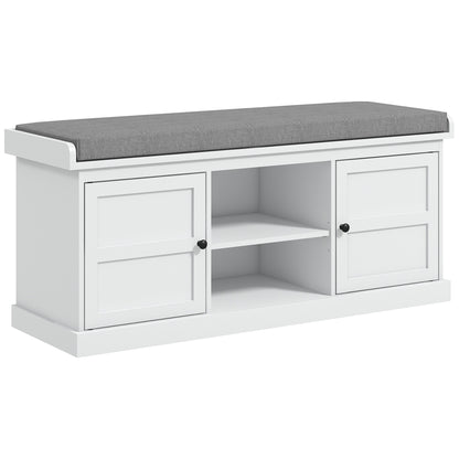 Shoe Storage Bench with Cushion 2 Cabinets for Entryway Hallway White