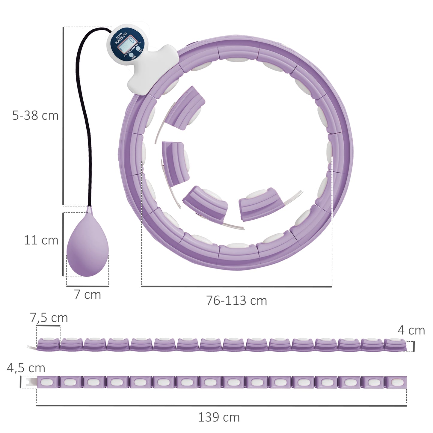 Smart Weighted Hula Hoop with 16 Detachable Knots, Purple