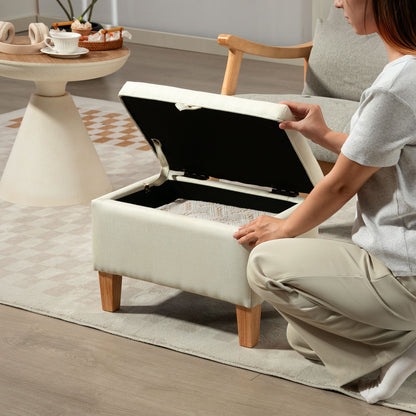Linen Storage Ottoman Storage Box with Rubberwood Legs, Beige