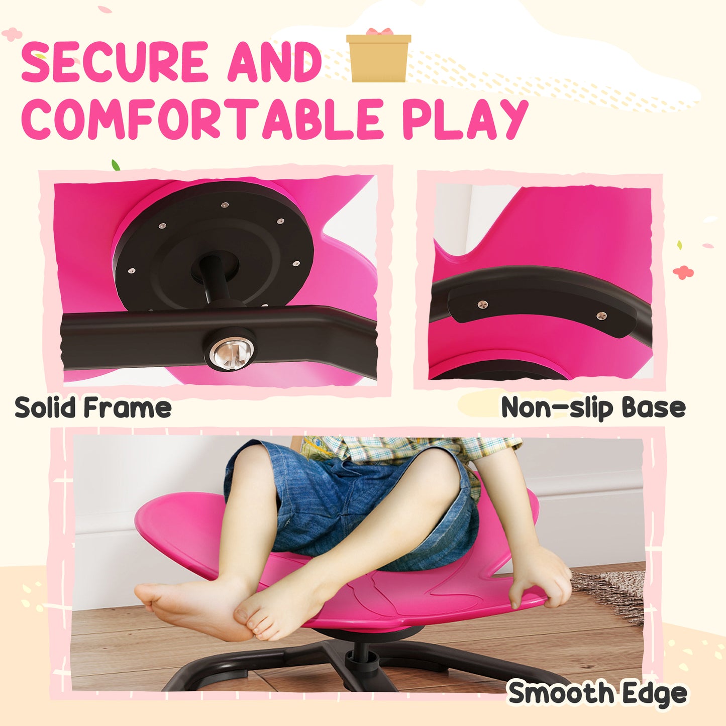 Butterfly-Shaped Kids Swivel Chair, Sensory Spinning Chair, Pink