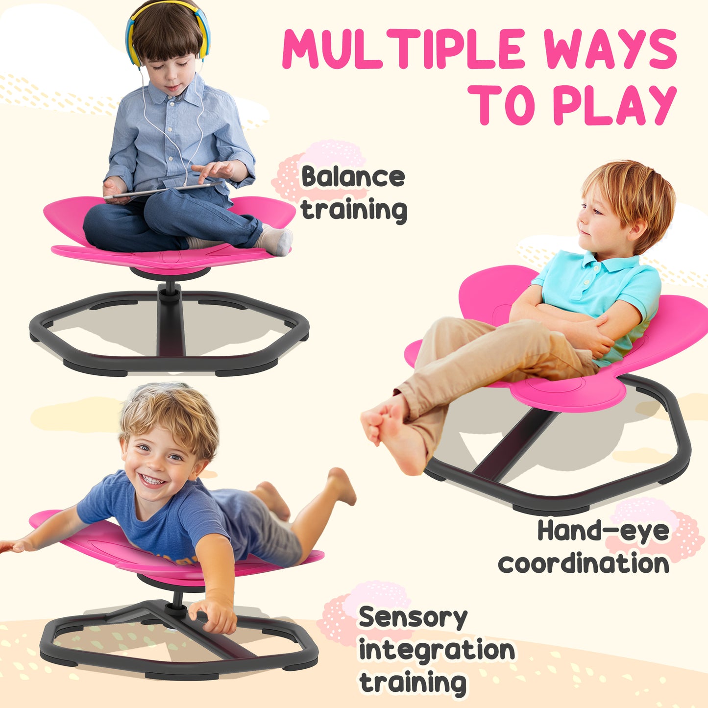 Butterfly-Shaped Kids Swivel Chair, Sensory Spinning Chair, Pink