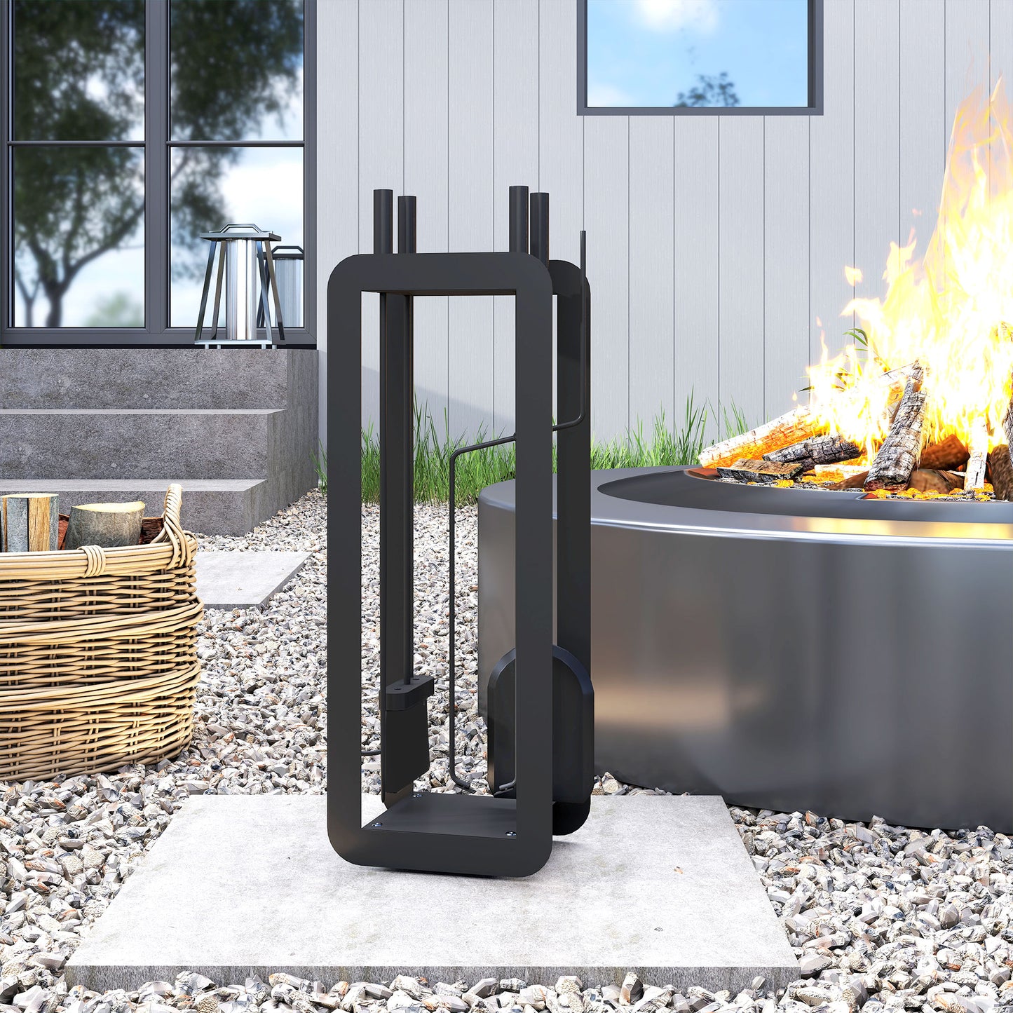 5 PCS Fireplace Companion Set, Metal Fireplace Accessories, Black