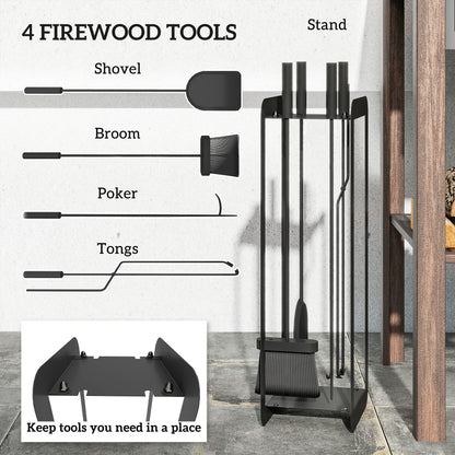 5 PCS Fireplace Companion Set, Metal Fireplace Accessories, Black