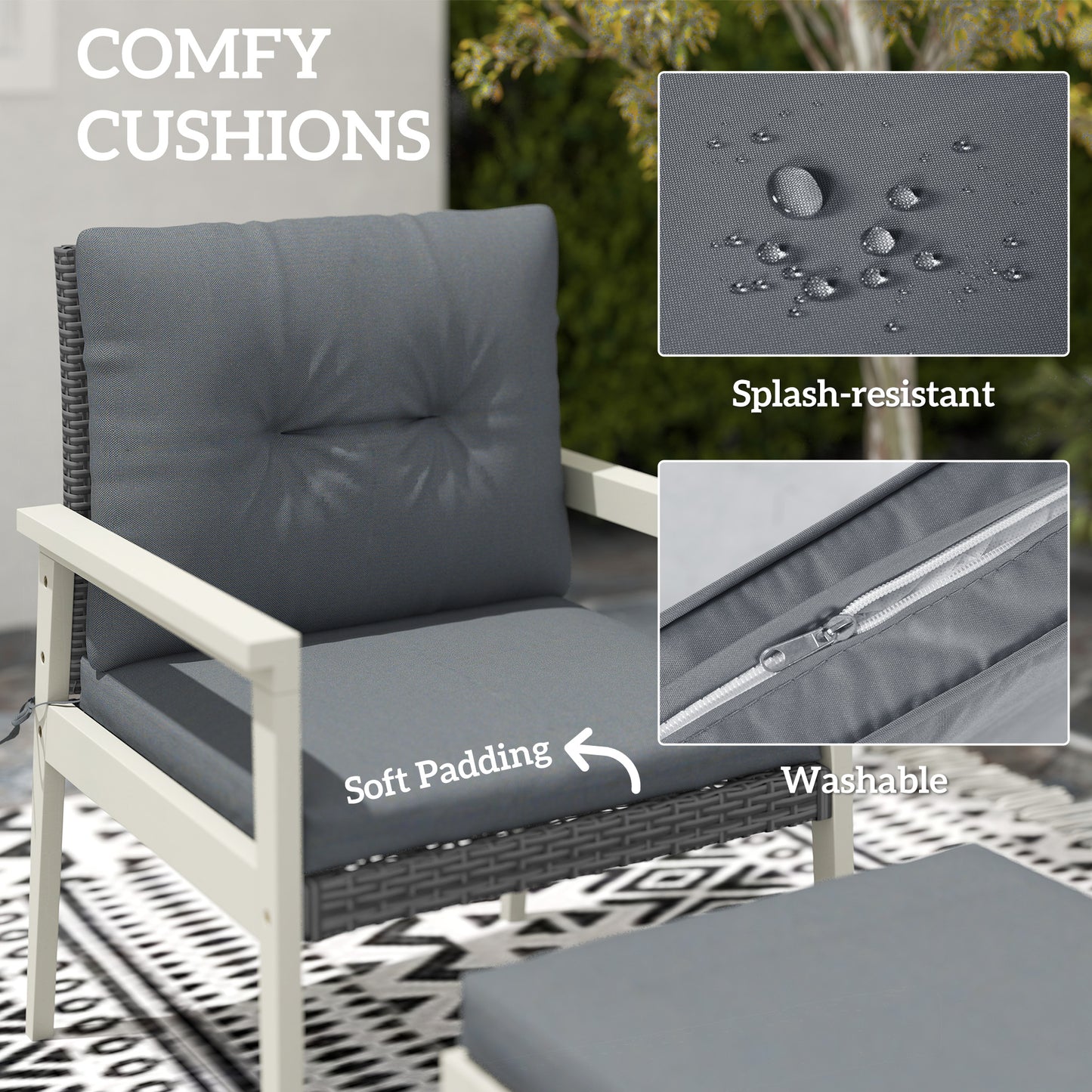 5 Pieces Rattan Patio set with Acacia Wood Top Coffee Table