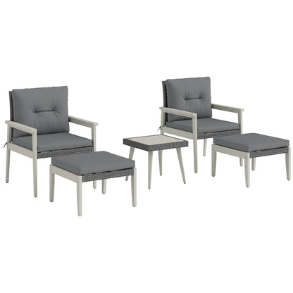 5 Pieces Rattan Patio set with Acacia Wood Top Coffee Table