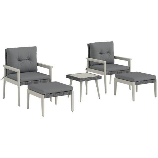5 Pieces Rattan Patio set with Acacia Wood Top Coffee Table